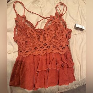 NWT Free People Orange Bustier Camisole with Ruffles